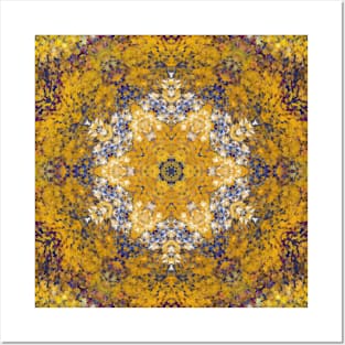 Digital Mandala Yellow Blue and White Posters and Art